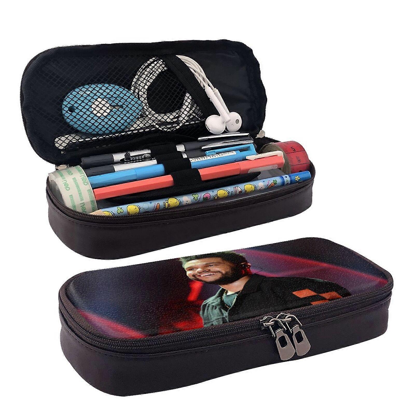 v1617 The Weeknd Pencil Case Spacious Brown Leather Pen Case with Secure Closure b1617