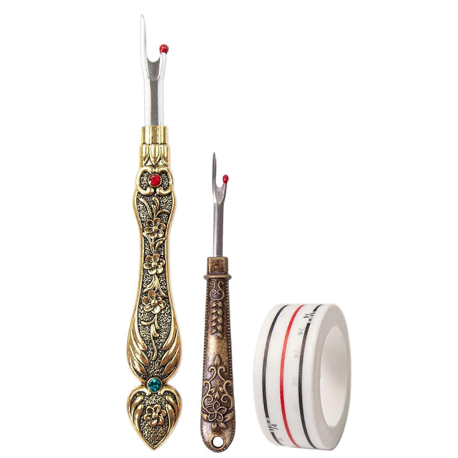 Seam Ripper with Sewing Tape, 2 Piece Set for Thread Removal and Stitching – Gold Color, Ideal for Clothing and Patterns