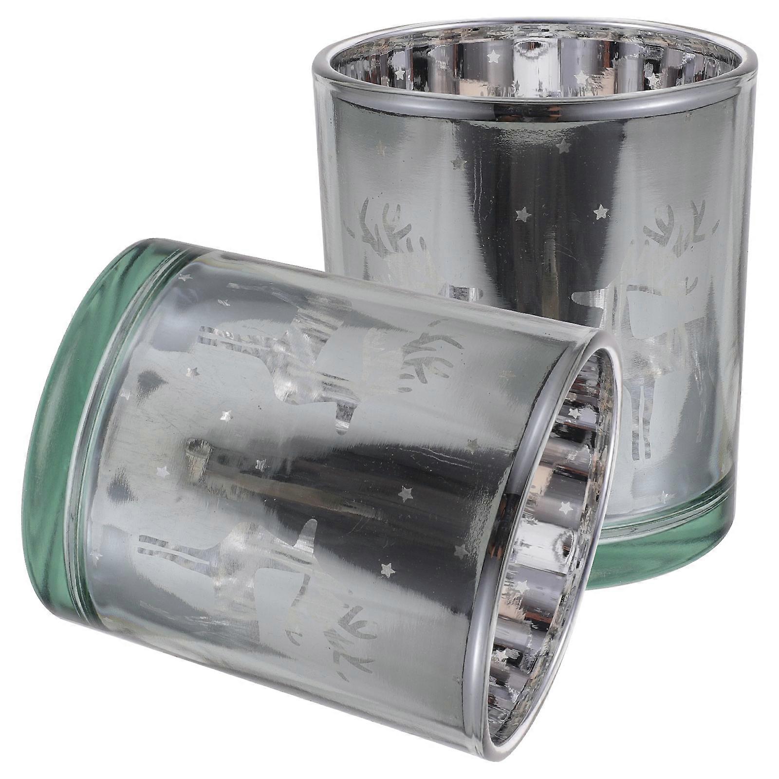 Tealight Holders Decorative Glass Tea Light Holders Office Decoration Silver Color 8X7X7CM 2Pcs