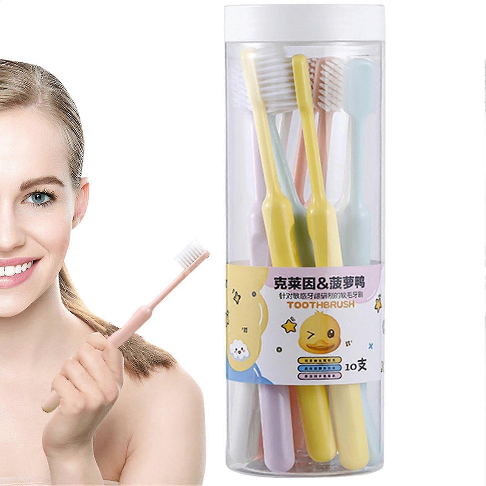 Travel toothbrush, soft cleaning for sensitive teeth, compact, multicolored round handle, family set