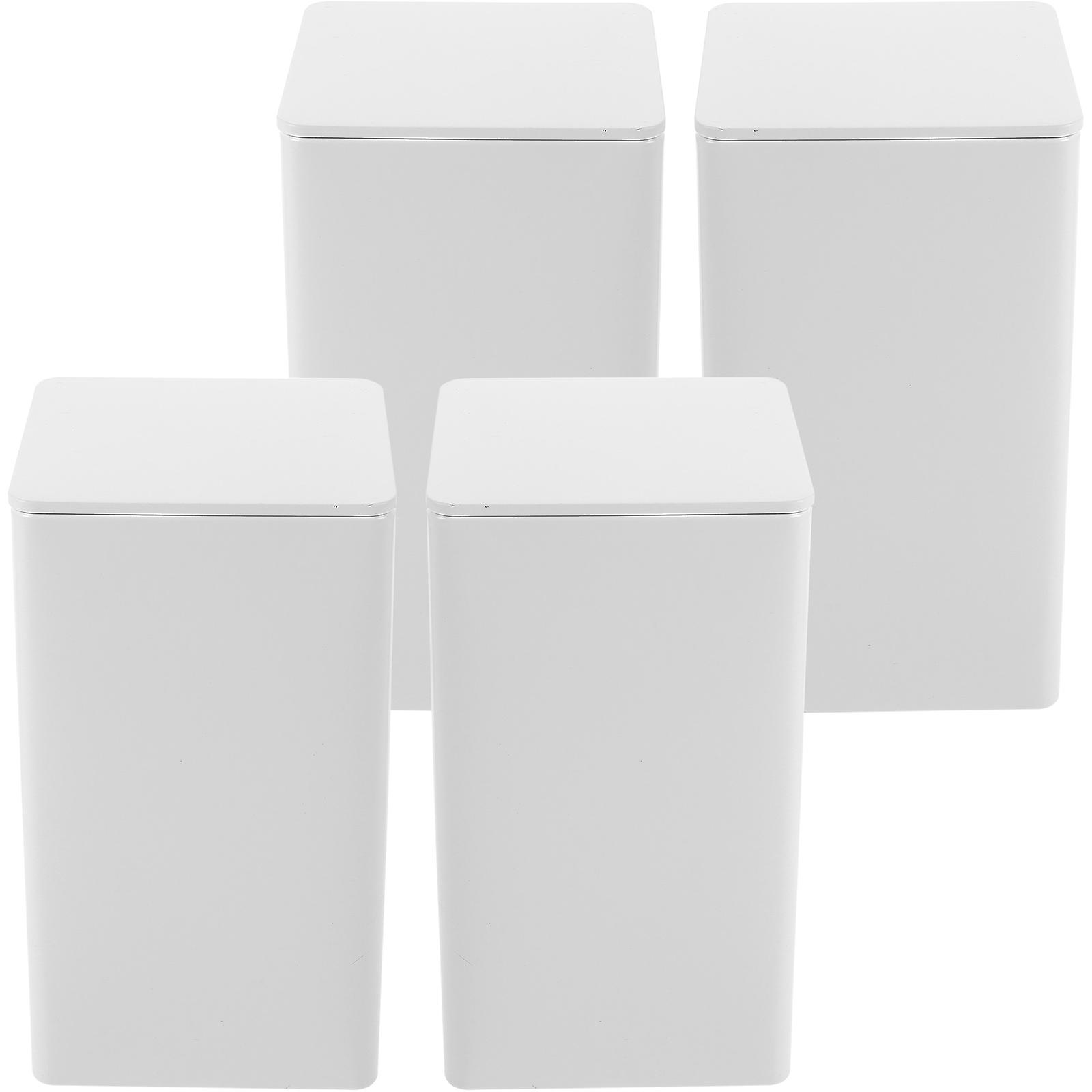 4pcs Airtight Tinplate Storage Jars with Lids – White Decorative Canisters for Coffee Beans, Loose Tea, Sugar, and Spices – Mouth Design