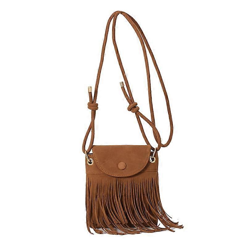 Shoulder Bag with Fringe Design, Adjustable Strap, Leather Material, Brown Color, Versatile for Daily Life and Autumn Fashion