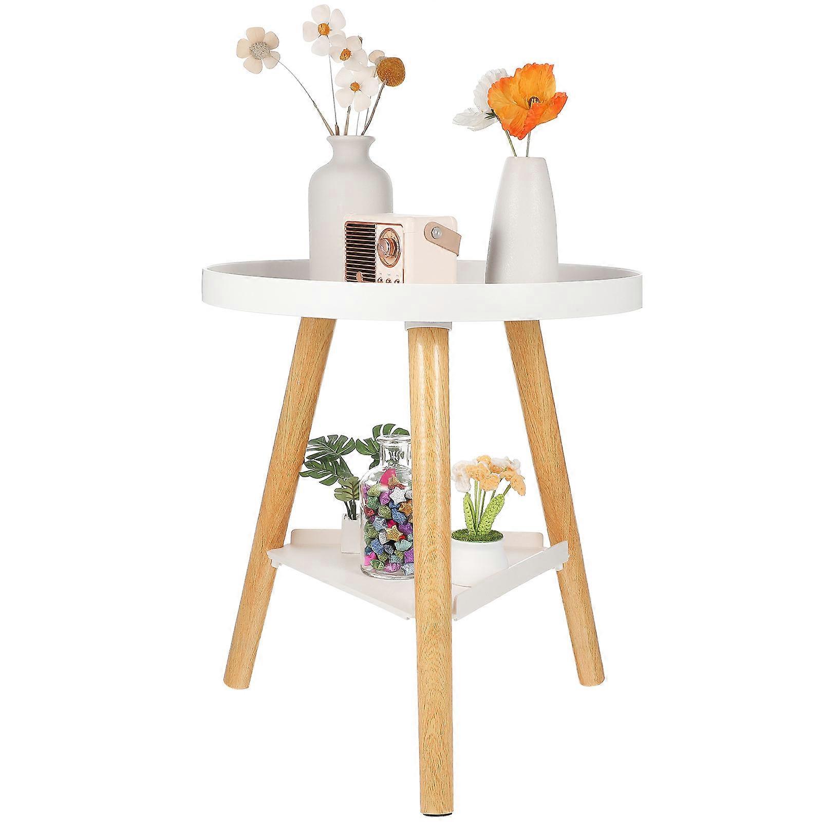 Round Side Table Double Layer Accent Table Indoor Use 44.00X40.00X40.00CM Extra Storage For Small Spaces 1Pack