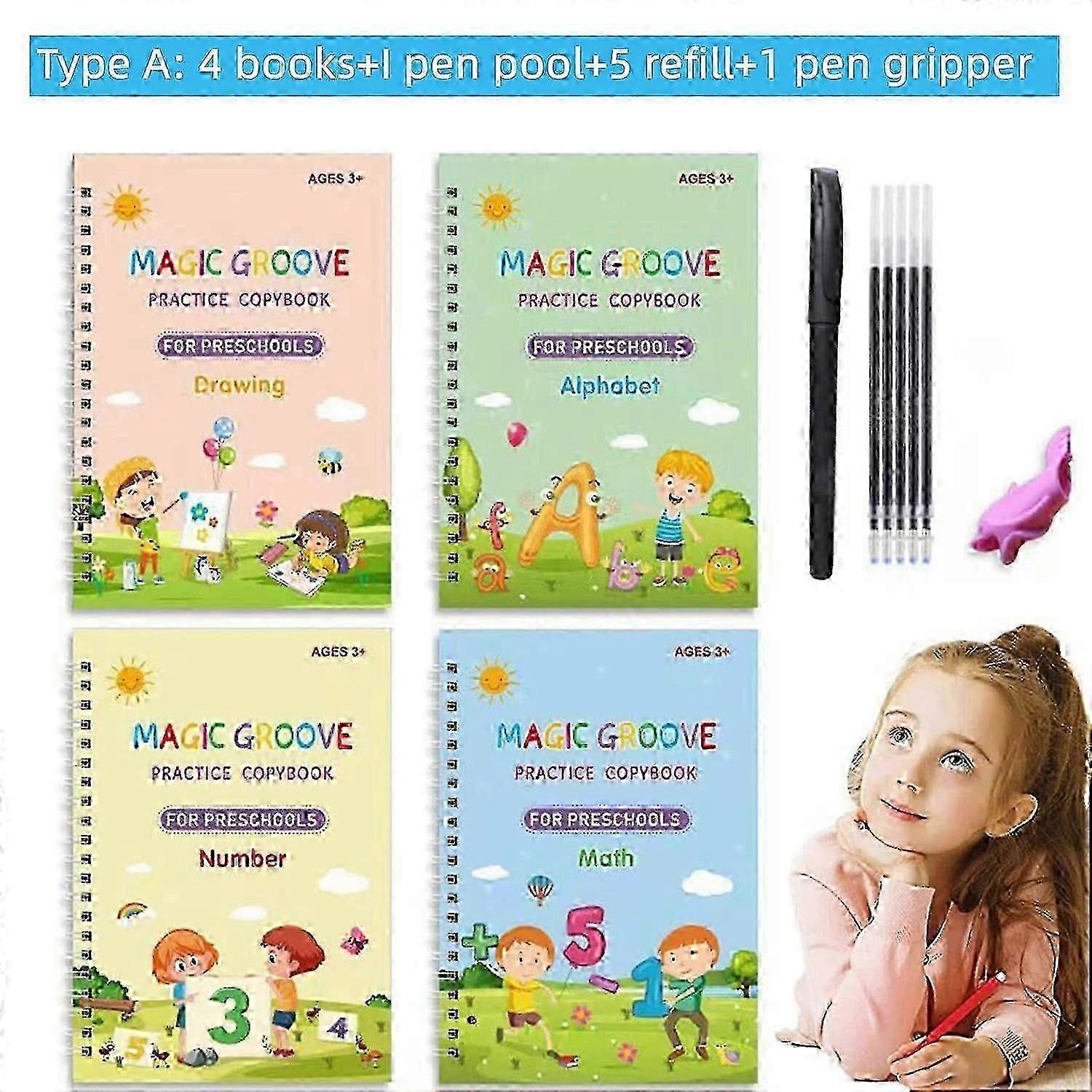 Reusable Grooved Children's Handwriting Practice Copybook Set