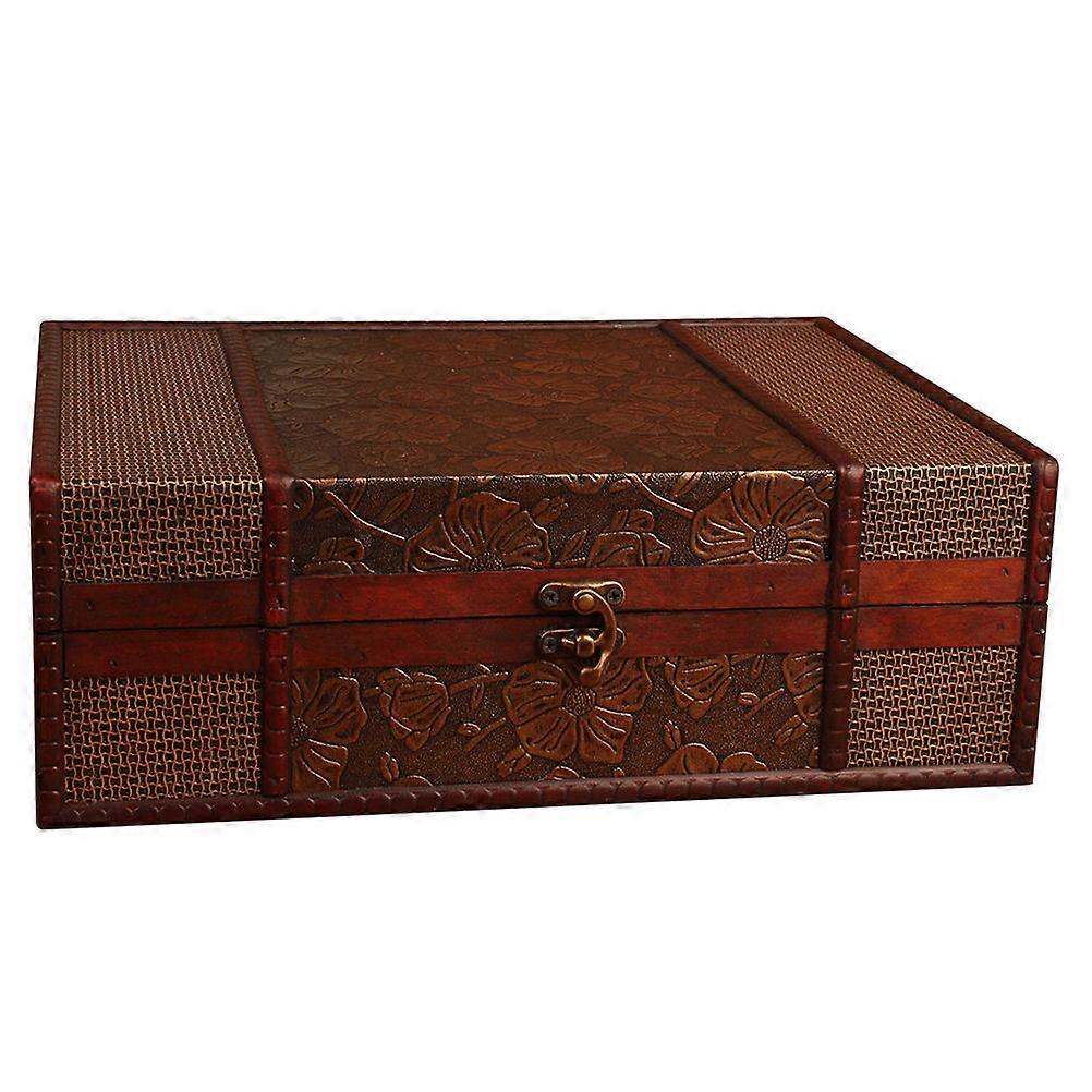 Large Decorative Vintage Box Wooden Storage Containers Office Use Dark Brown 32.00X23.50X11.50CM Storage 1Pack