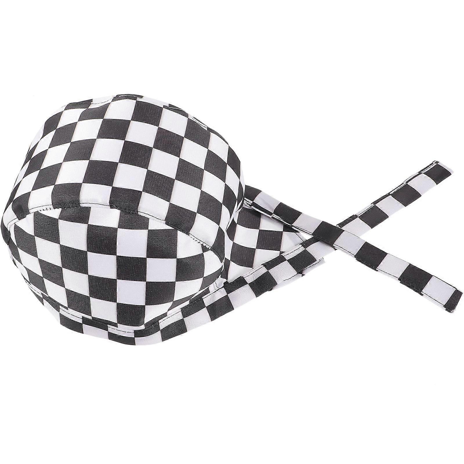 Unisex Chef Hat Durable Easy to Clean and Dry Plaid White for Restaurant Service 1Pcs