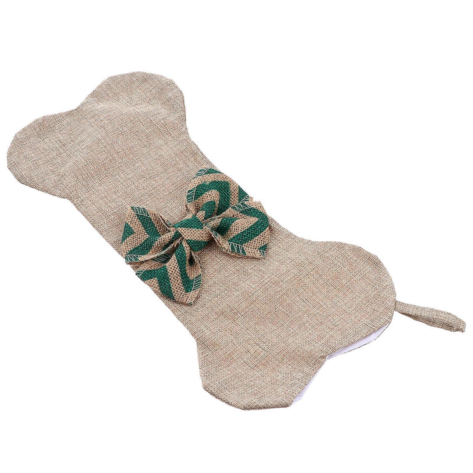 Green Jute Christmas Stocking Gift Bag Soft Holiday Decoration with Sturdy Hanging Rope 18.5 Inches