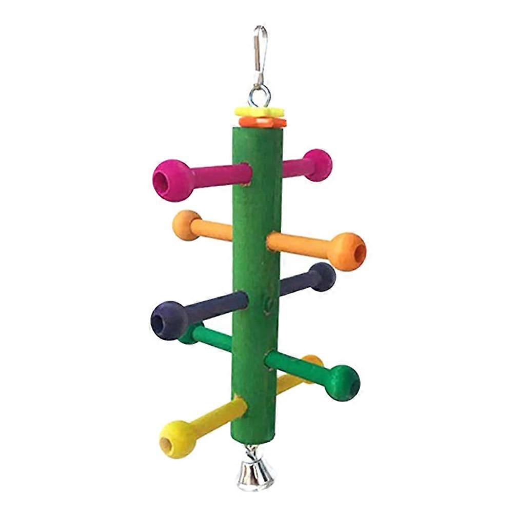 Wooden Rotating Ladder Stand Toy for Parrot Birds Chewing and Climbing in Cage