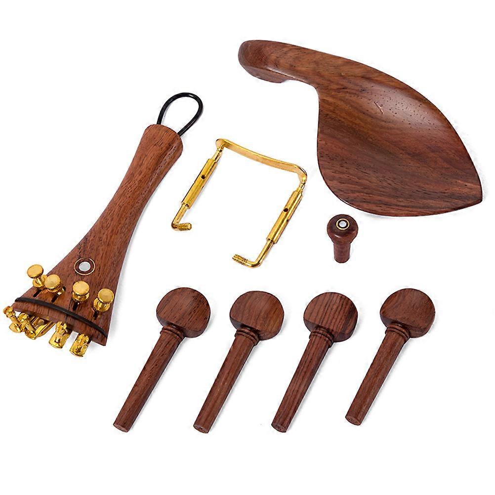 15pcs Set Violin Rosewood Fittings Parts Accessories Tailpiece Chinrest Clamps Endpin Tail Gut 4 Pegs Coffee
