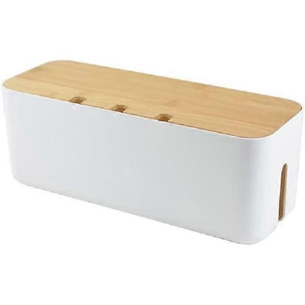 Cable management box, cord organizer box, hide and conceal power strips and electrical cords from TVs, computers and desks (large white).