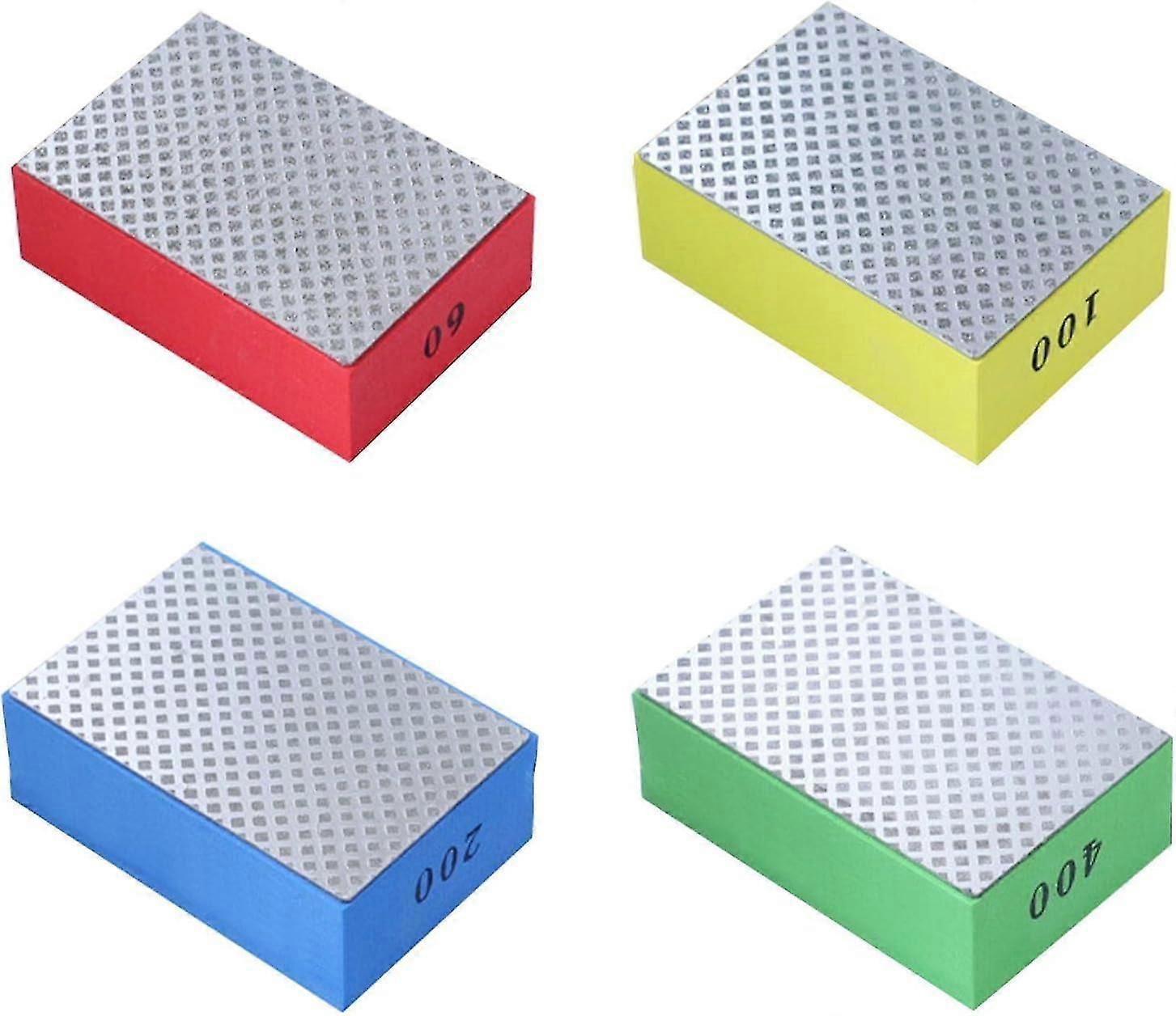 4pcs Diamond Hand Sanding Block Set for Ceramic Tile Glass Grinding (Silver Side, Size: 60#, 100#, 200#, 400#)