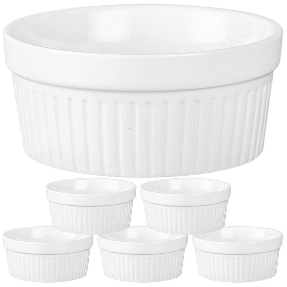 Ceramic Pudding Cup 6Pcs White Smooth and Hand-Safe Ramekins 2 Oz for Coffee