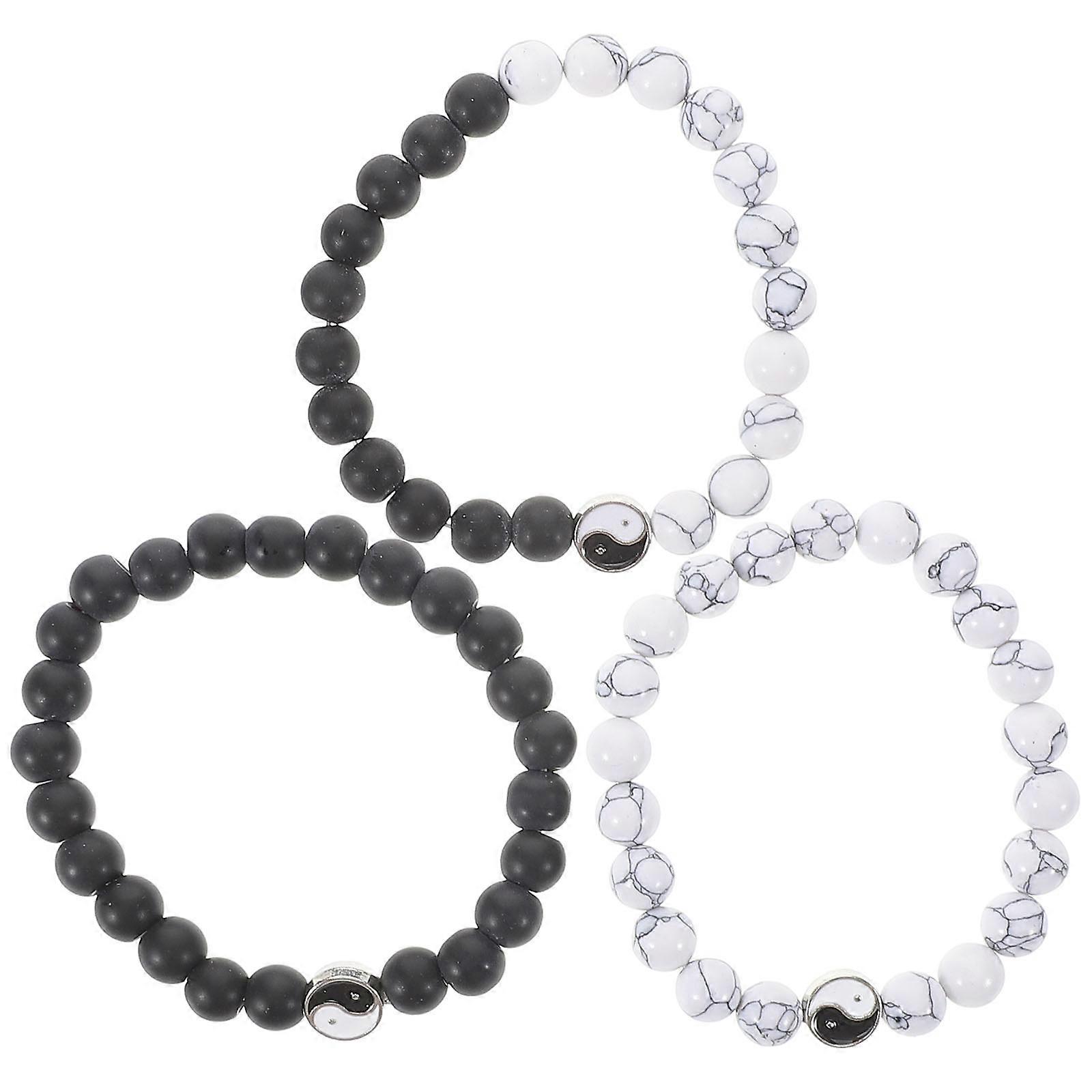 Feng Shui Bead Bracelets Kit Multi Color Handmade Black Glass and White Turquoise for Men Women Size 8.5 Inches