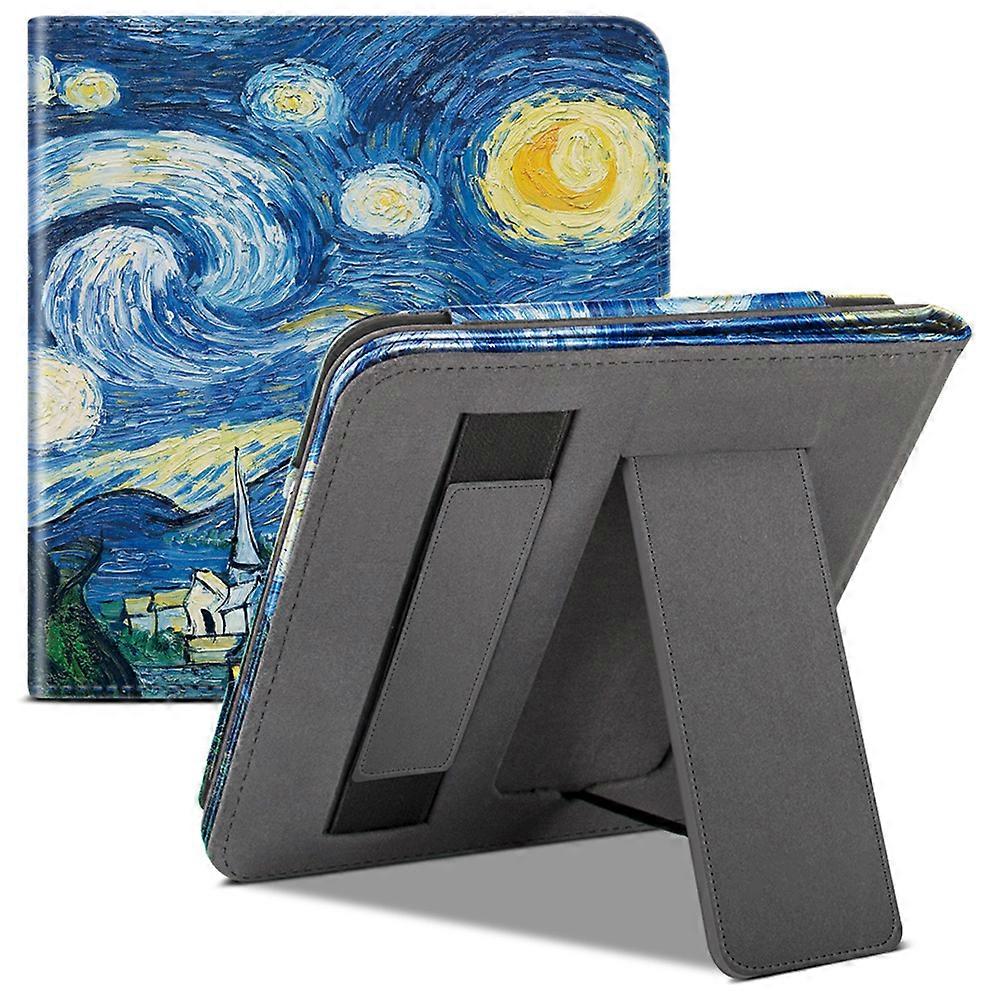 TKdaddy For Kobo Libra 2 N418 Kickstand Case Pattern Printing PU Leather E-Reader Cover Starry Sky