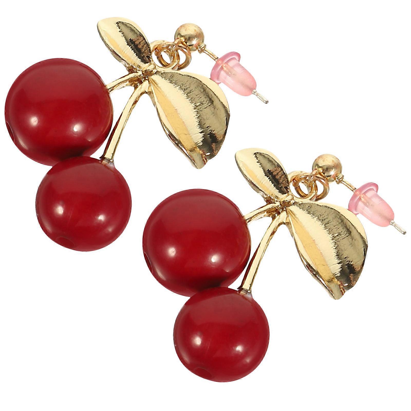 Cherry Ear Studs for Decor Hypoallergenic Copper and 925 Silver Multi Color Girls and Women 1 Pair
