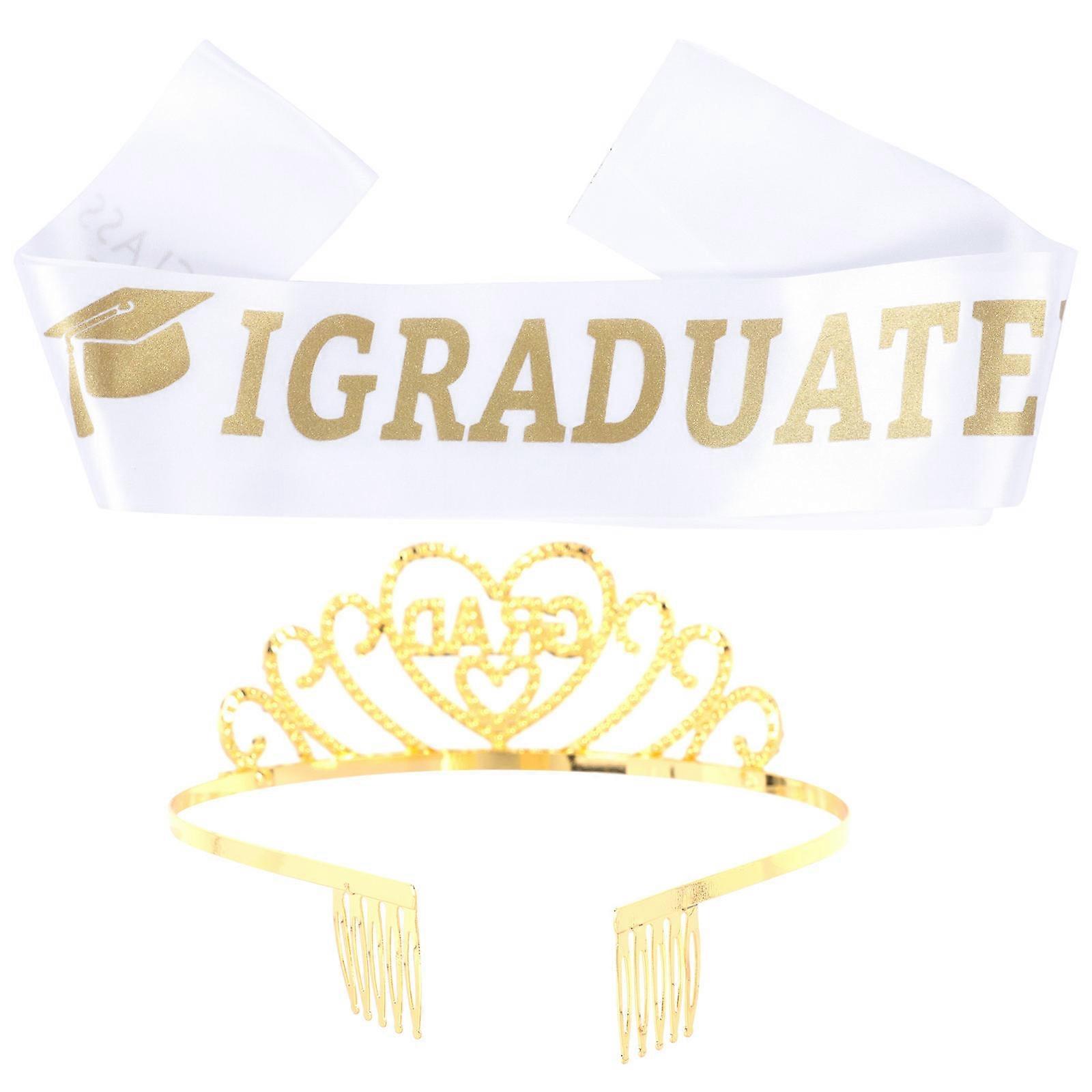 Golden Graduation Decorations Tiara and Sash Set for Parties Alloy Rhinestone Party Accessories