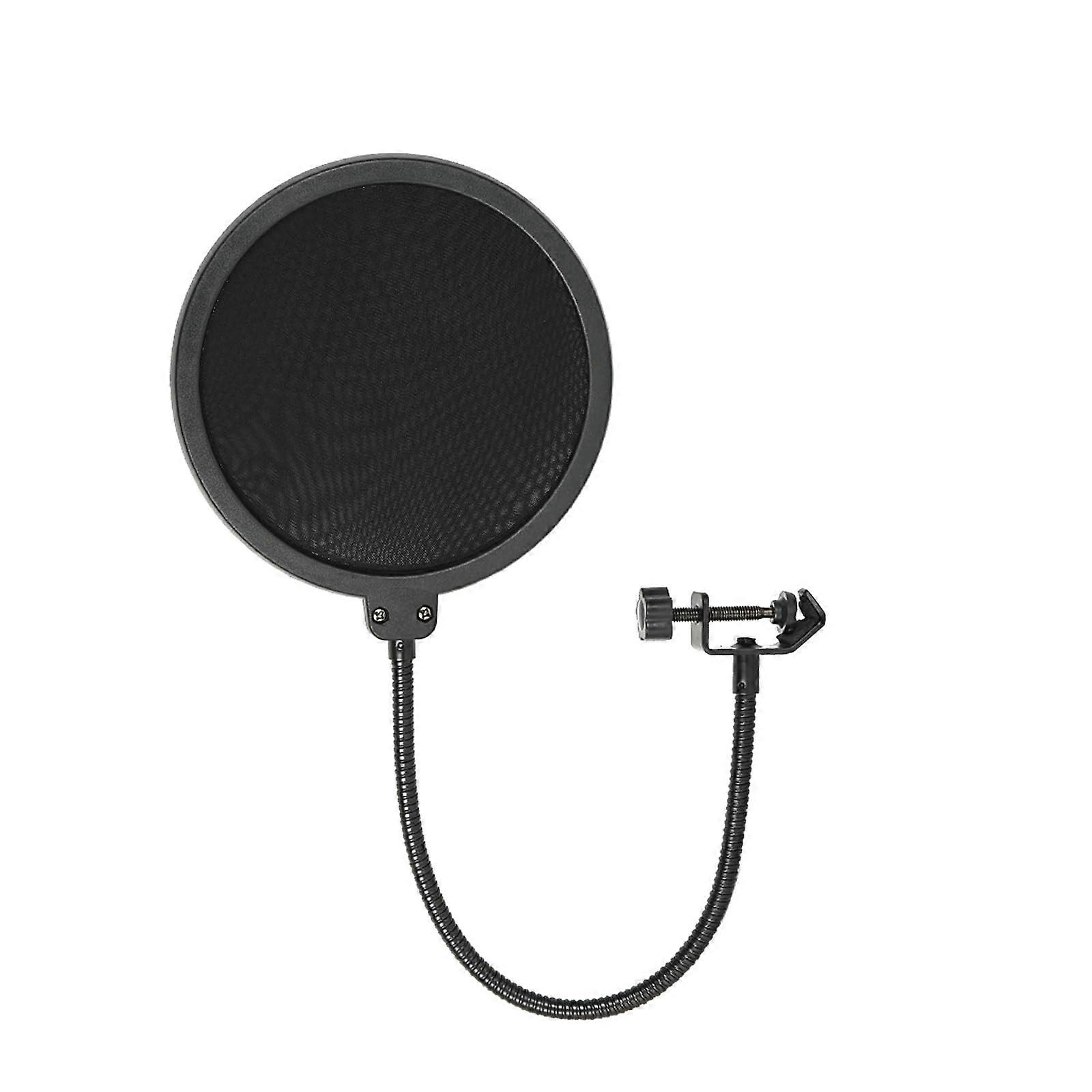 Recording Microphone Pop Filter - Large Dual Layer Pop Shield with Flexible Metal Gooseneck for Studio Use (Black)