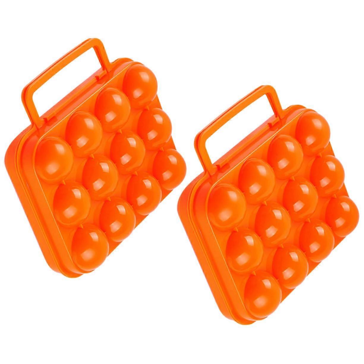 2 Pieces Portable Egg Storage Containers Durable Plastic Egg Holders for Refrigerator SpaceSaving Egg Carriers with Handle for Eggs Orange