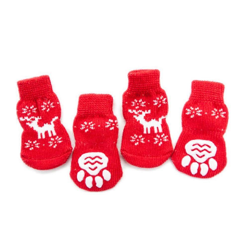 Christmas Warm Socks for Pet Made of Woolen Yarn Red Color Fashionable and Comfortable Design Fits Small Pets Well