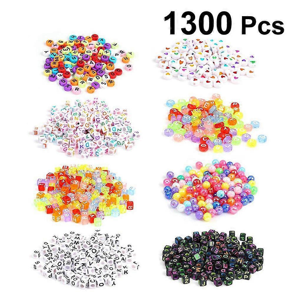 Bead Kids Set with Assorted Color Acrylic Beads for Kids Playing and Craft Projects 1300pcs