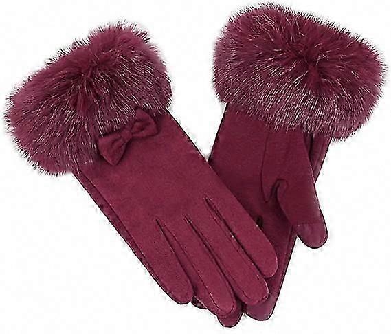 Women's winter gloves with puffy cuffs and wool lining insulation screen touch gloves