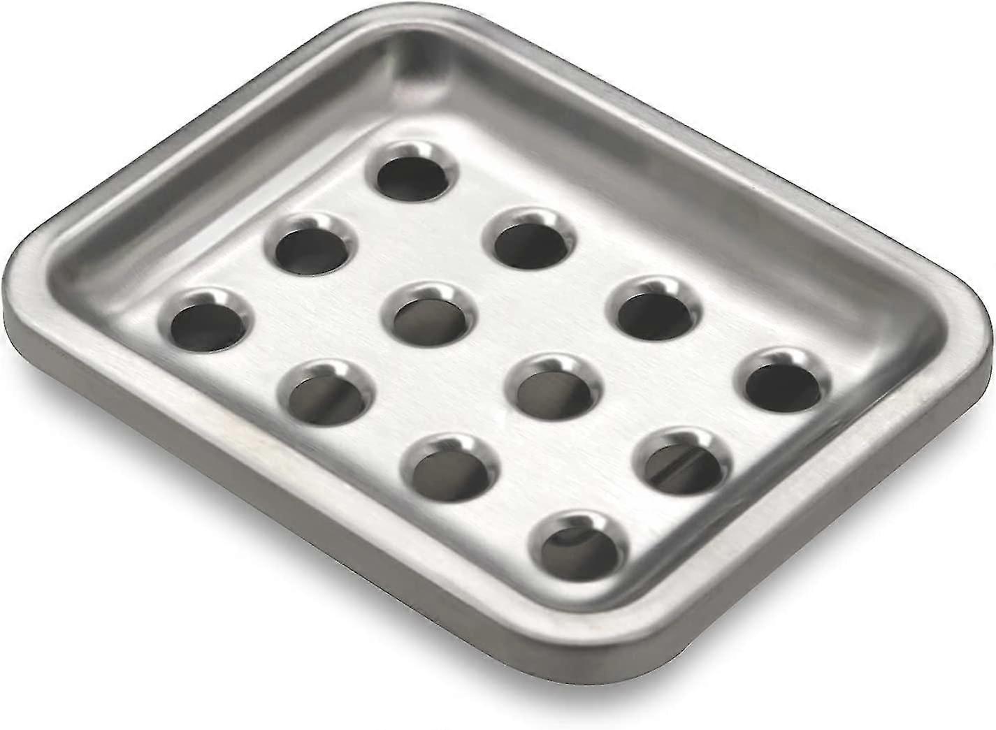 Stort såpebrett i rustfritt stål - Såpeholder i metall med avløpsbrett - Baderomsdusj, kjøkkenvask