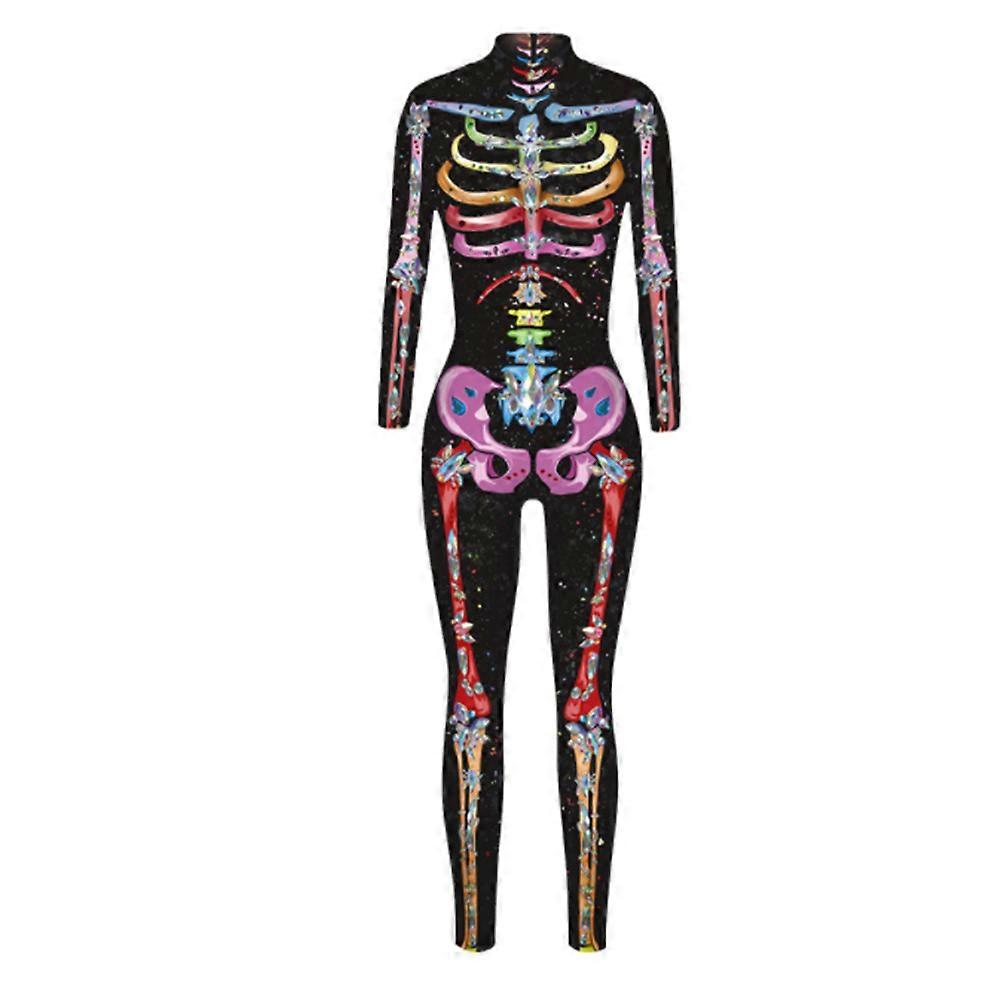 Halloween Themed Jumpsuit for Women Featuring Colorful Skull Design Suitable for Various Occasions 1Pcs