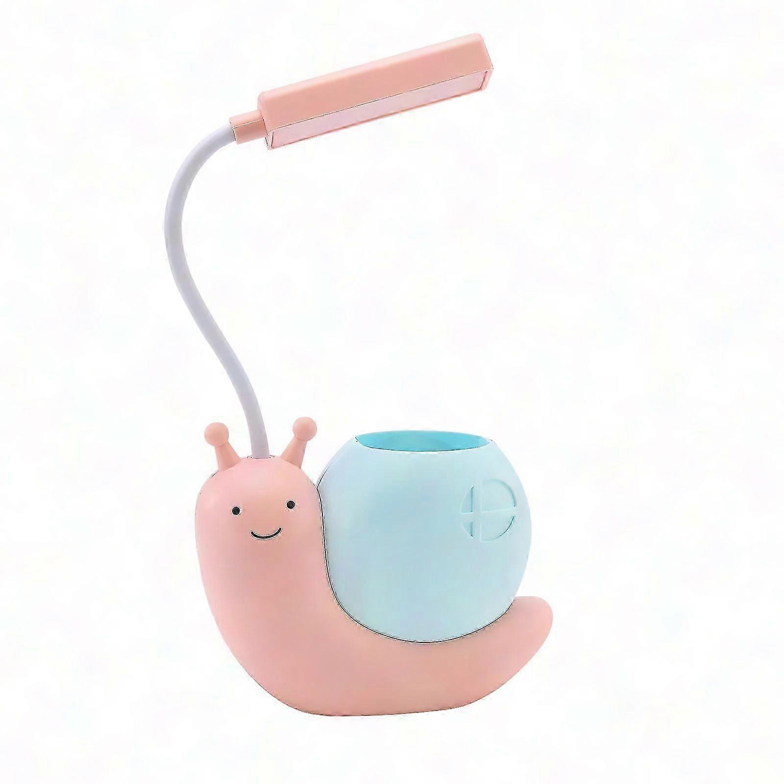 مصباح أطفال لطيف على شكل حلزون مع حامل قلم وشحن USB ، ضوء دراسة حماية العين للطلاب (وردي)