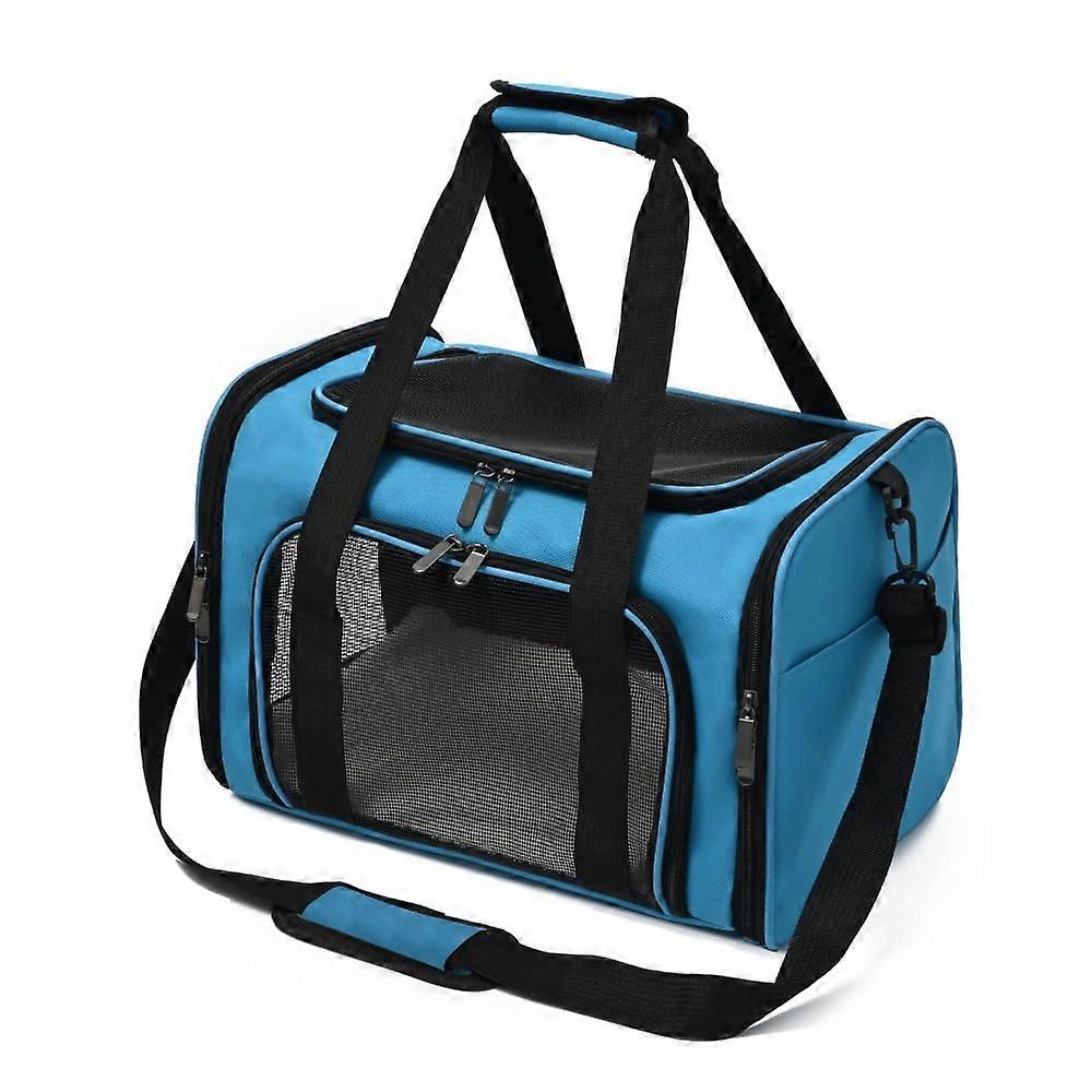 Portable and foldable pet carrier bag for cats and small dogs, breathable mesh pet travel bag with shoulder strap for car, bus, hiking, picnic (Blue)
