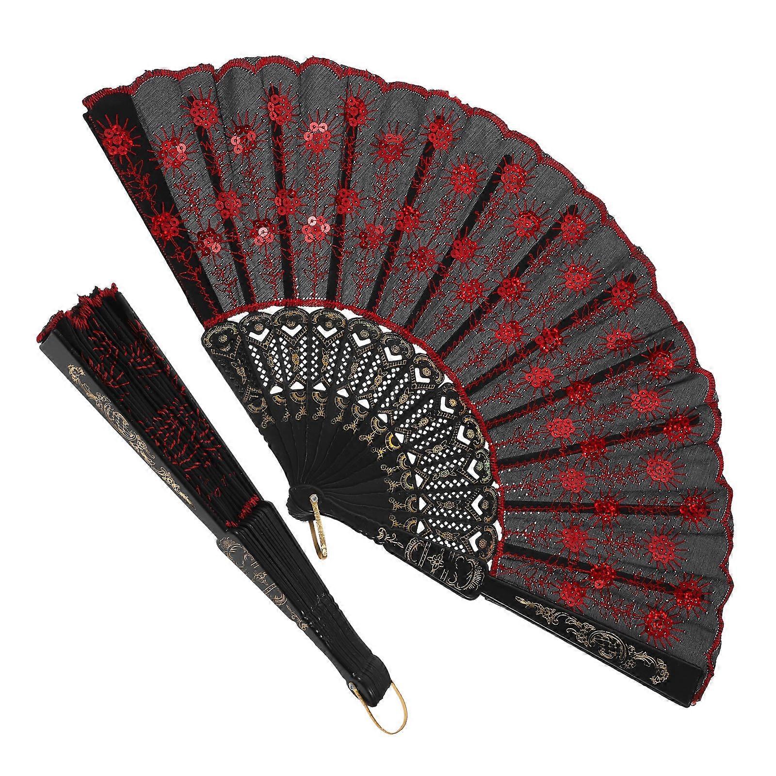 Handcrafted Embroidered Folding Fans Set of 2, Antique Style Decorative Fans for Dancing, Weddings, Stage Performances, and Home Decor, Smooth