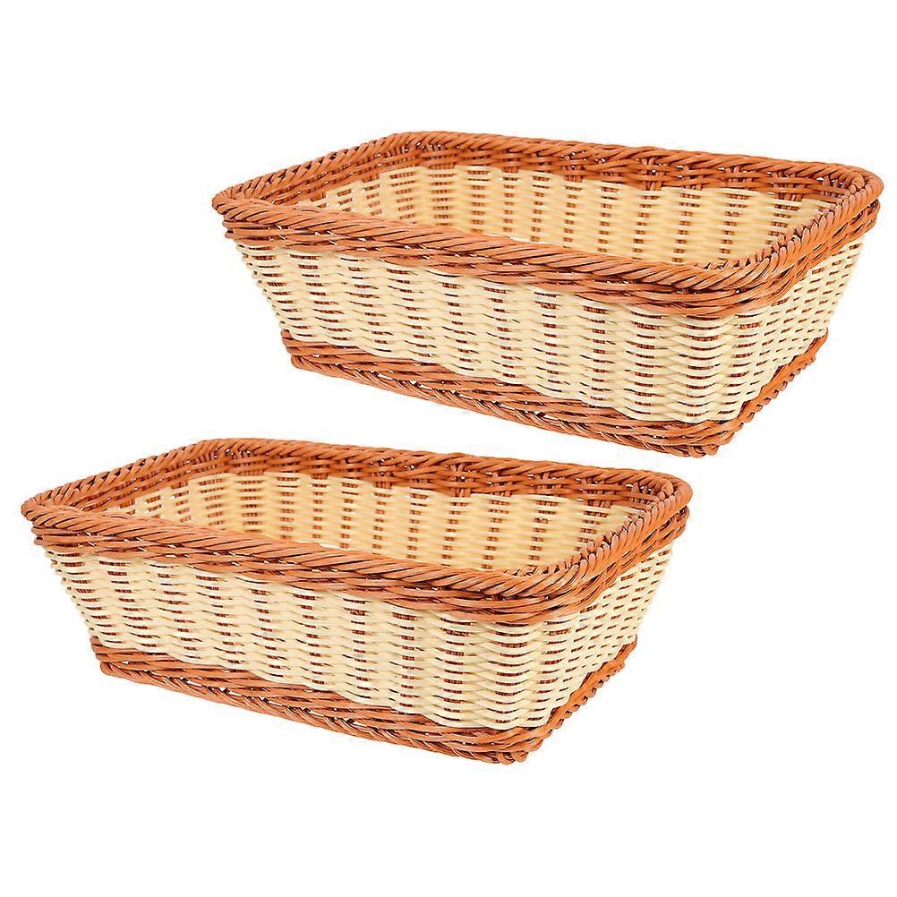 Hemoton 2Pcs Imitation Rattan Woven Bread Baskets for Bread Vegetables and Fruits Storage Tray