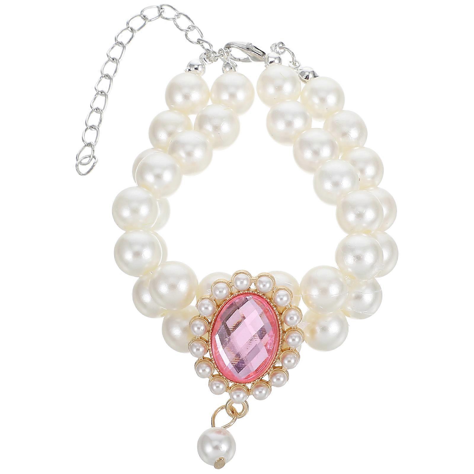 Double Layer Pearl Dog Collar with Charms, Adjustable Soft Pet Necklace for Small Dogs and Cats, Comfortable Accessory for Female Pets