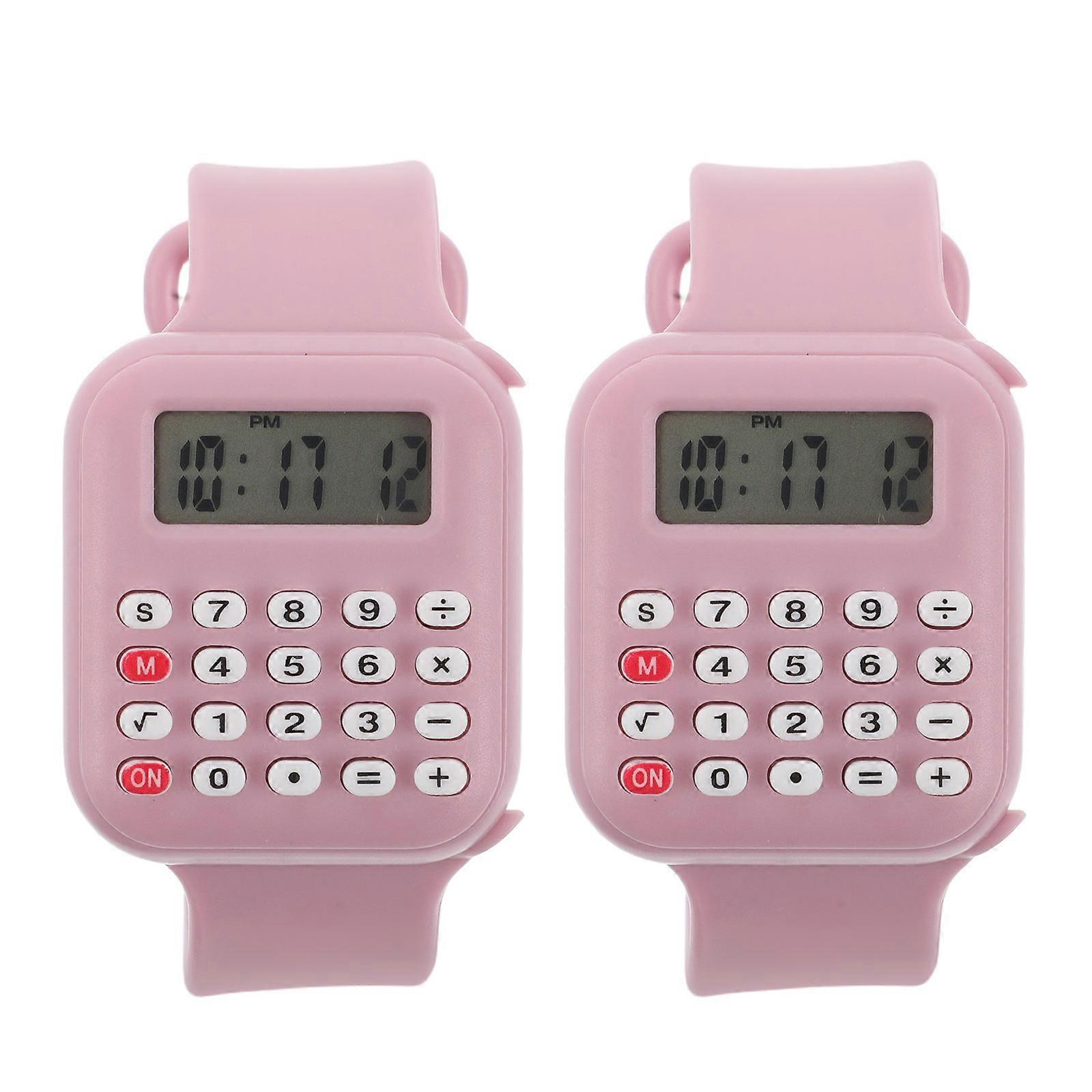 Mini Calculator Watch Accessory For Kids Perfect For School Use With Arithmetic Function In Lightweight Pink Design 2Pcs