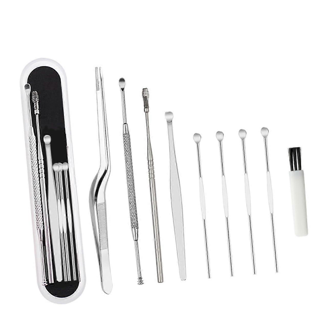 8-Piece Ear Cleaning Tool Set with Storage Box, Ergonomic Grip and Spiral Design for Effective Ear Massage, Silver