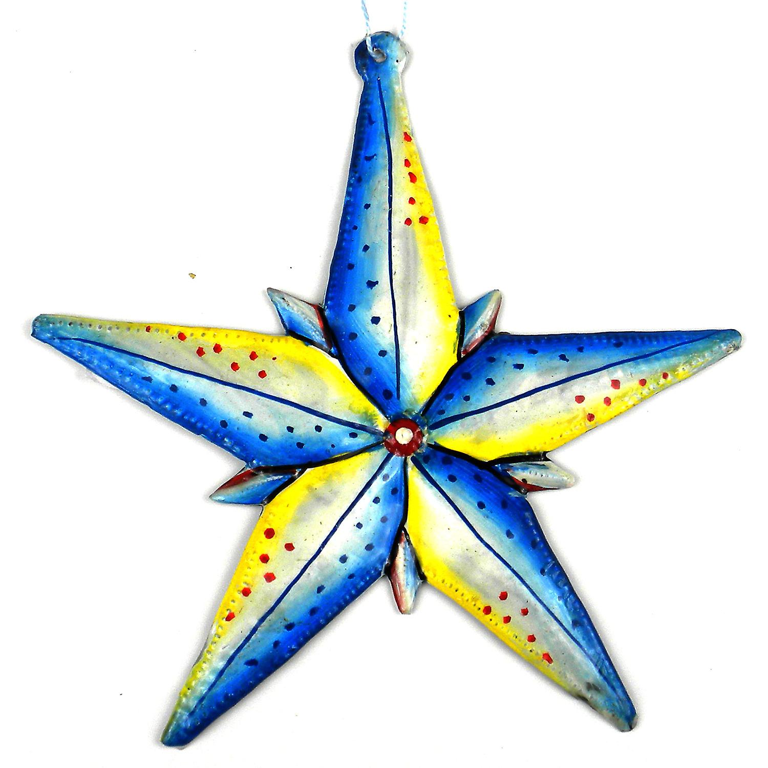Hand Painted Bright Steel Drum Ornament Yellow Croix des Bouquets (H)