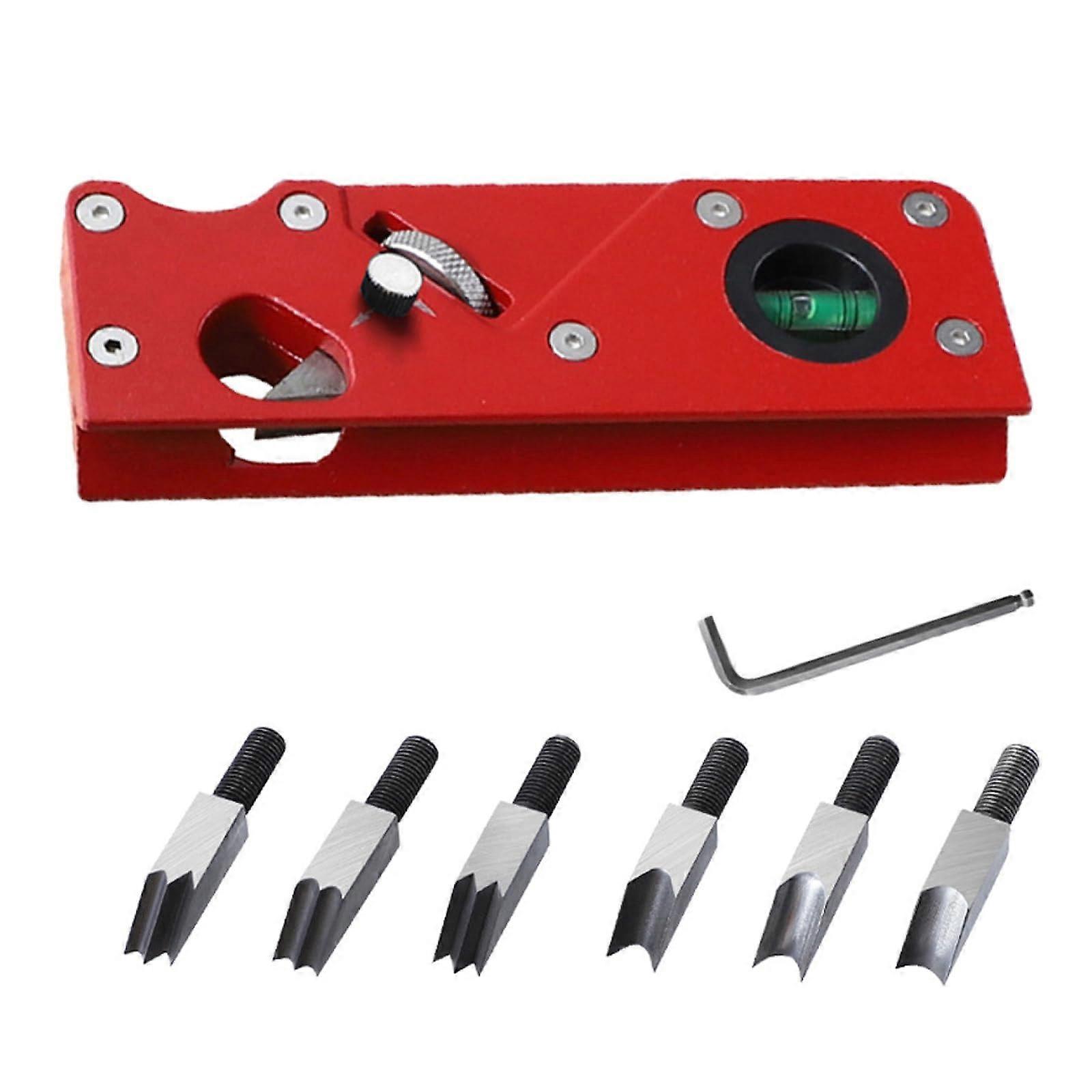Woodworking Chamfer Plane 45-Degree Bevel Hand Plane, Manual Edge and Corner Flattening Tool With 7 Cutters, Red