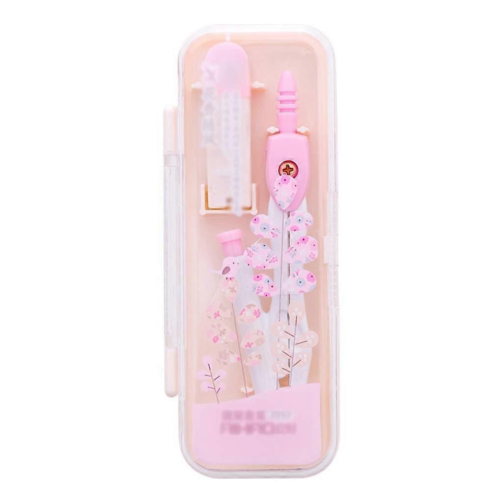 Math Geometry Kit Combination Plotter Set - Shatterproof Drawing Tools with Storage Box for Students - Pink