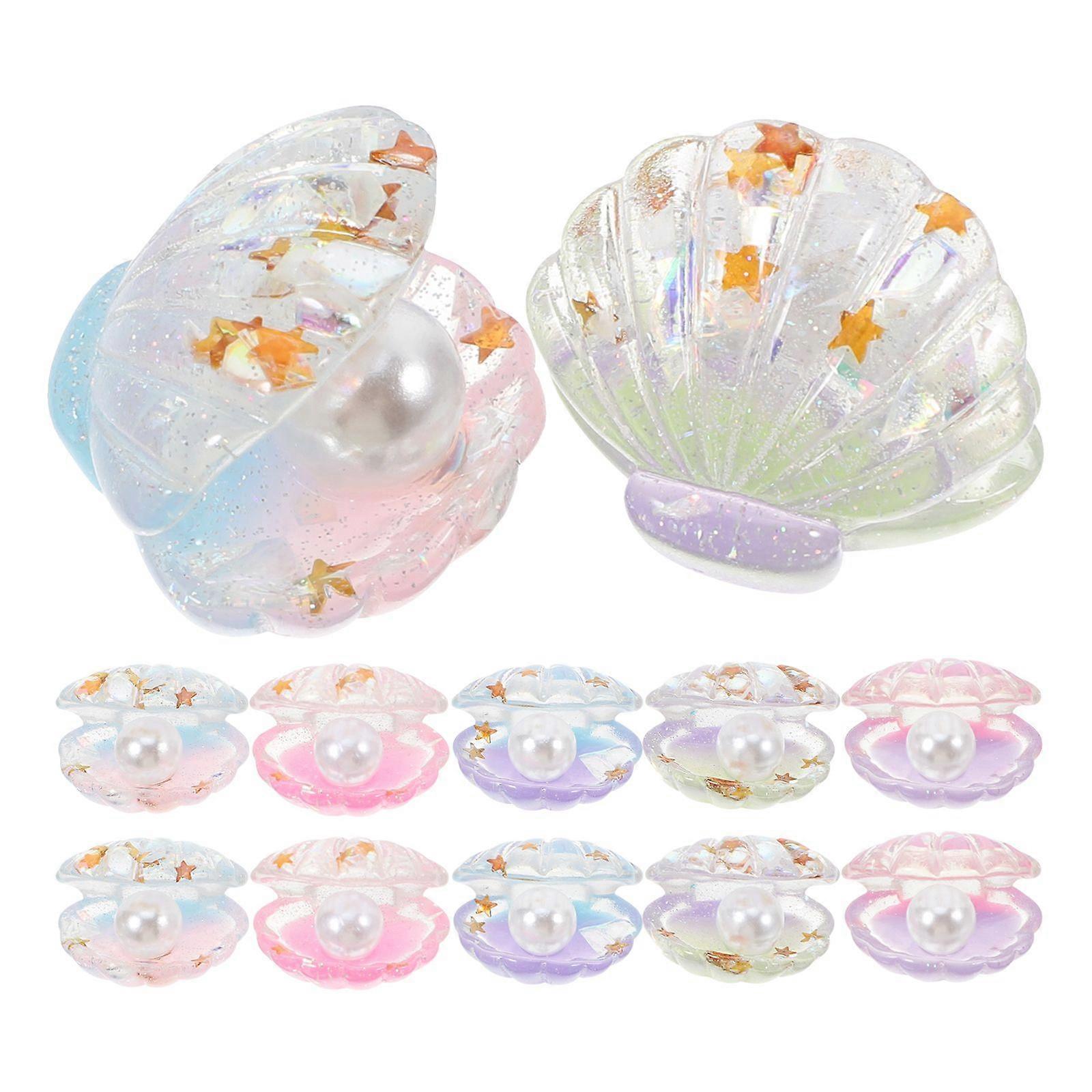 16Pcs Luminous Mini Shell with Pearl Glowing in Dark Resin Shell Charms Crafts Making Shells