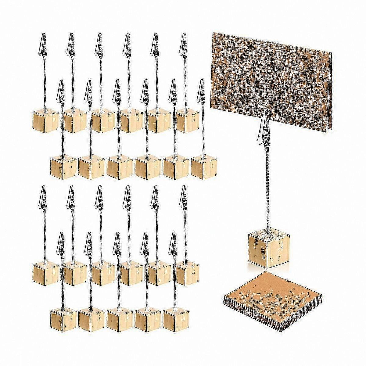 24 Pieces Rustic Wooden Table Number Stands with Memo Clips and Kraft Cards for Place Settings