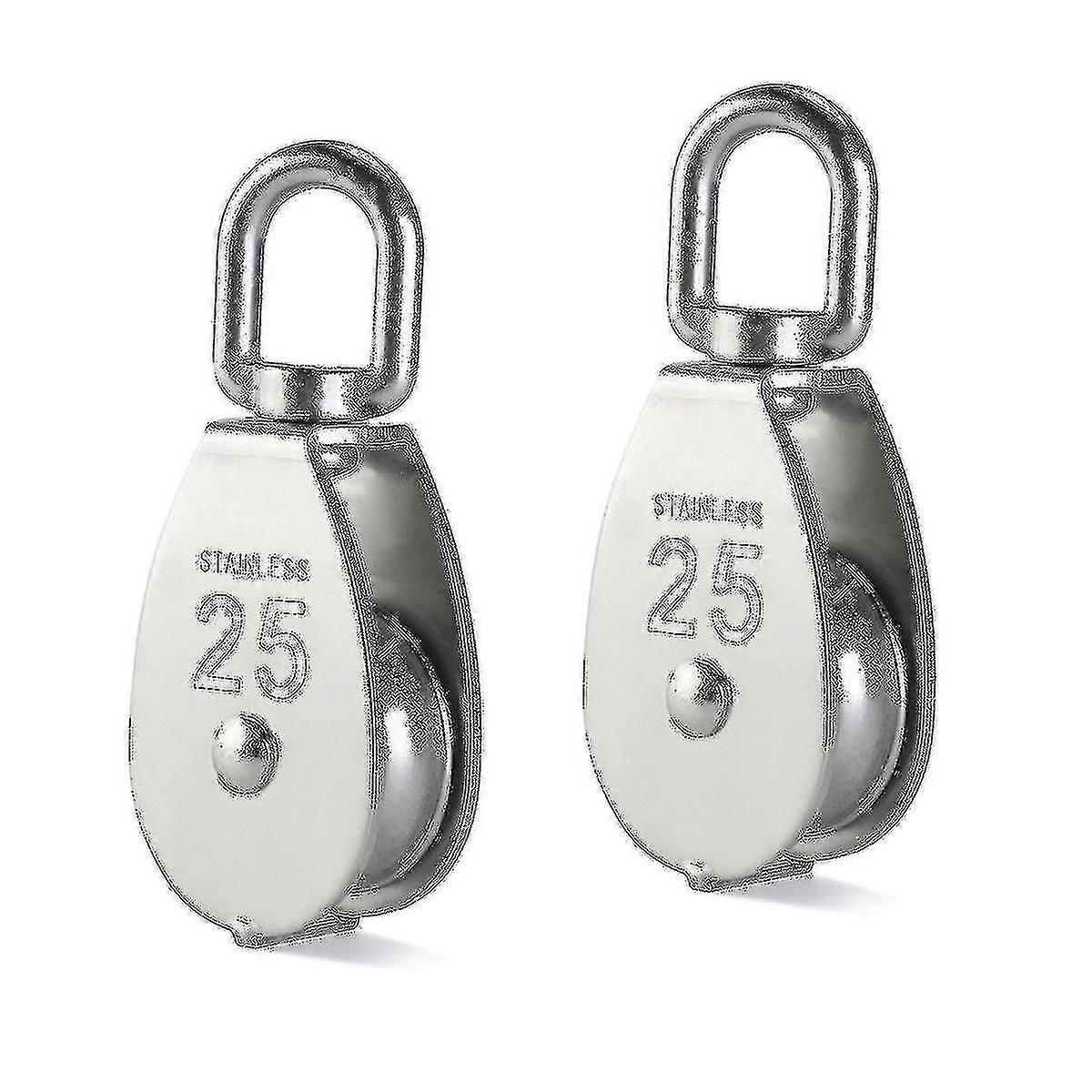 Pair 25mm Single Pulley Block In 304 Stainless Steel M25 Pulley Roller Loading 400kg - Silver--