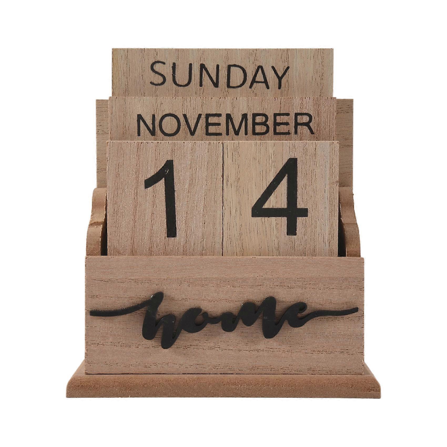 Wooden Flip Desk Blocks Calendar,Perpetual Plank/Table Calendar Display,for Home/Office Decoration,11.5X6.5X14.5CM,A