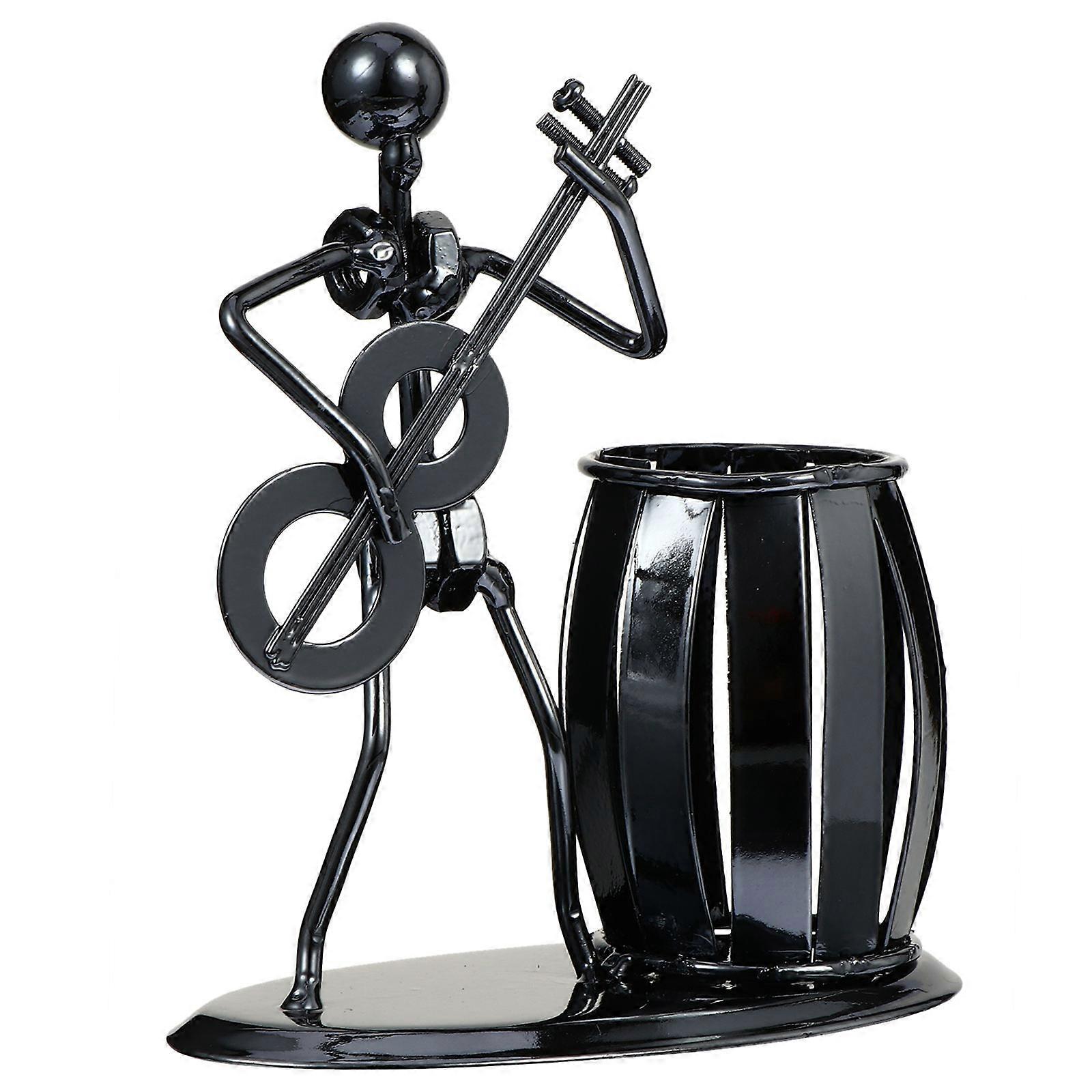 Brush Pot Guitar-Shaped for Students Silver Iron Storage 1Pc