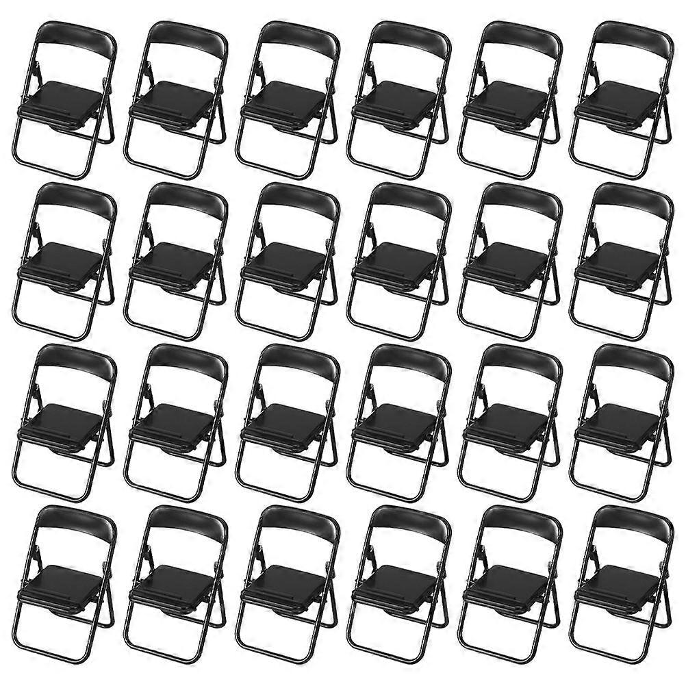 Foldable Miniature Chair for Home Decor Plastic Black Chair with Stable Support 32Pcs