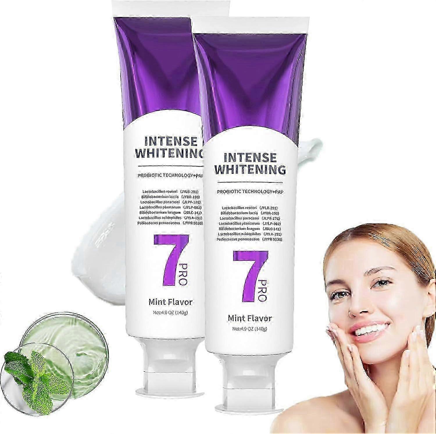Improved 7-Pro IntensiveToothpaste Set of 2 - Enhanced Natural Whitening Mint for Deep Stain Removal