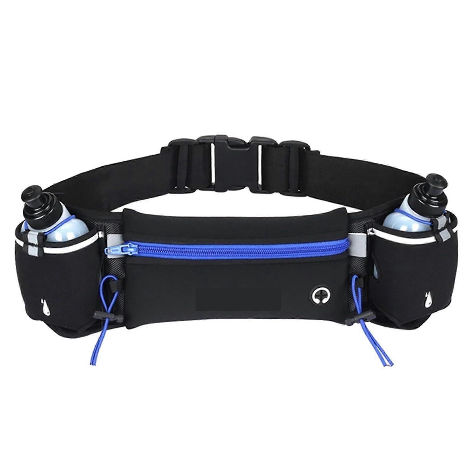 Men's Waist Pack with Water Bottles, Multiple Pockets, Reflective Strip, Adjustable Fanny Pack for Running Hiking Climbing (Blue)