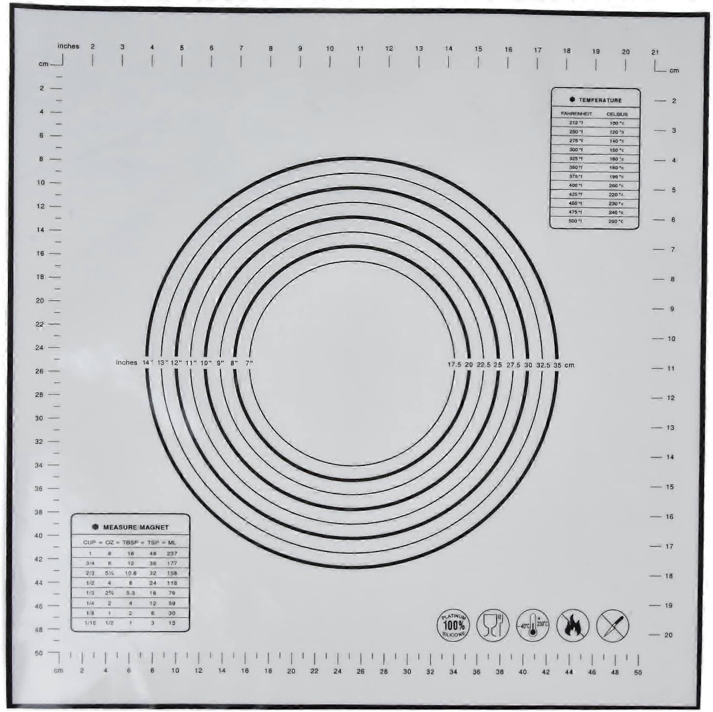 Silicone Baking Mat, Non Stick Pastry Mat with Measurements, Dough Rolling Mat