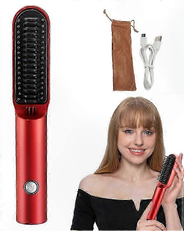 2-in-1 Cordless Hair Straightening Brush with Electric Curling Comb for Styling and Smoothing