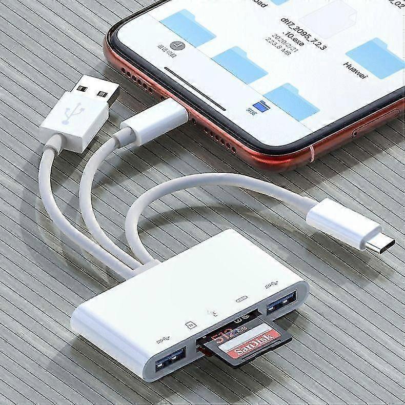 Multi-Function USB-C Hub with SD/TF Card Reader, High-Speed Data Transfer Dock Station, USB OTG Adapter for Android Devices