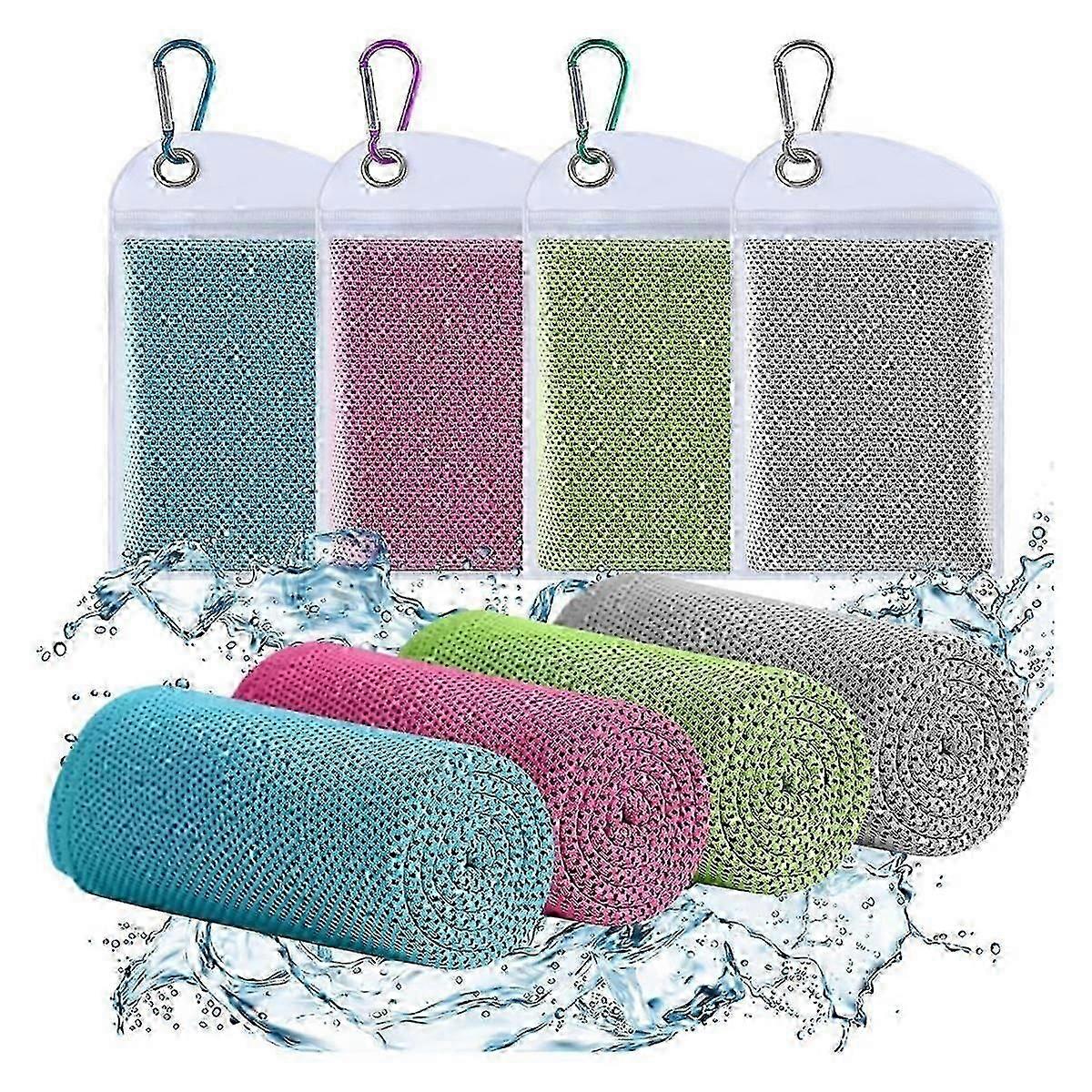 4 حزمة مناشف التبريد ، مناشف الصالة الرياضية تنفس مناشف التبريد للرقبة والوجه لليوغا الصالة الرياضية ، التخييم