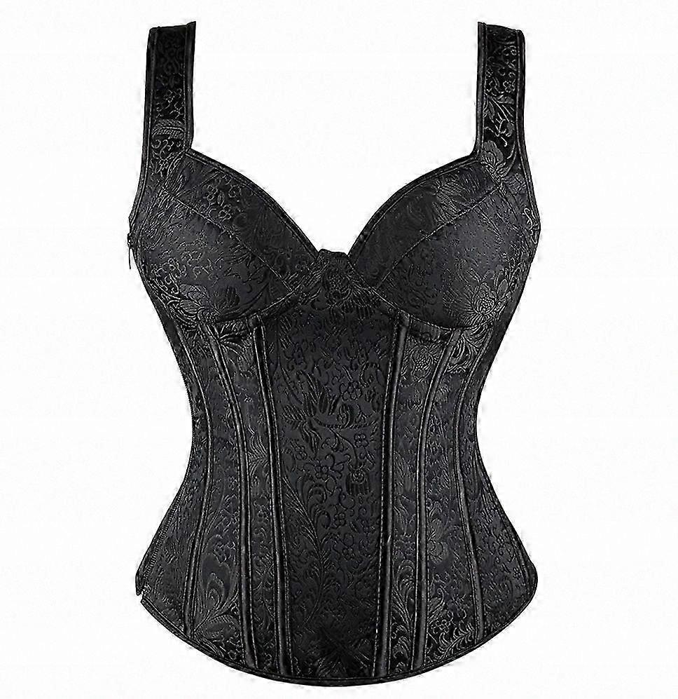 Gothic Plus Size Corset with Underwire, Embroidery, and Lace in Black (6XL)